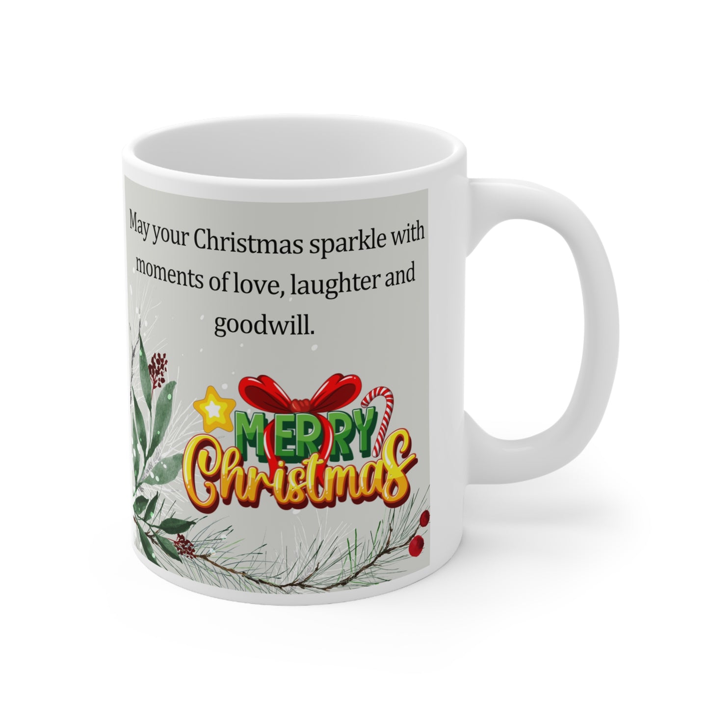 Season's Greeting Merry Christmas White Ceramic Coffee Mug 11oz