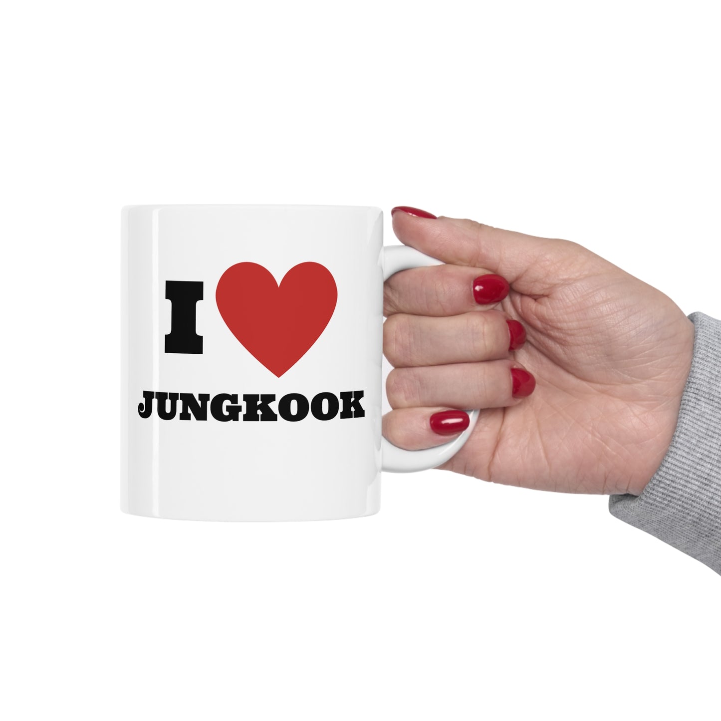 I Love Jungkook BTS Kpop White Ceramic Coffee Mug 11oz Kpop Custom Fan Merch Personalized Gift