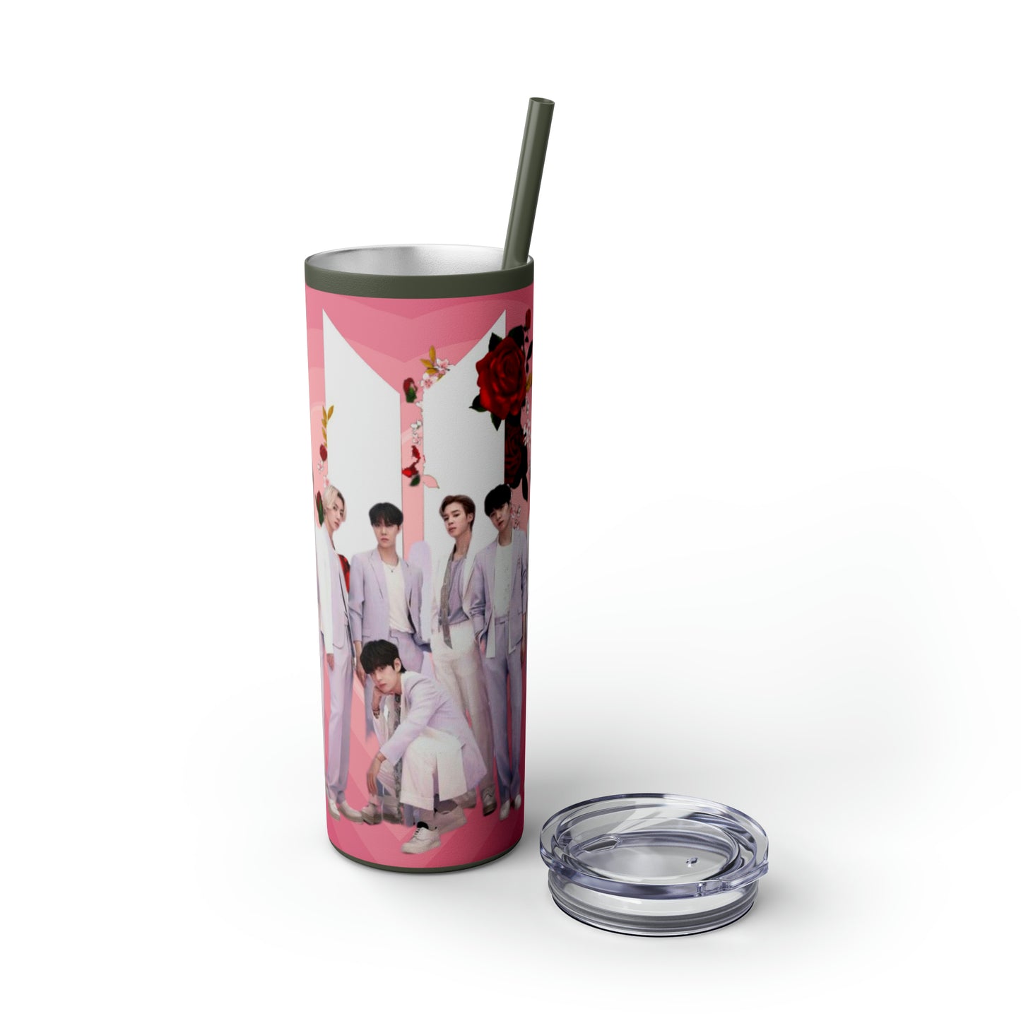 Kpop Boyband BTS Skinny Tumbler with Straw, 20oz Army Fan Gift Merch