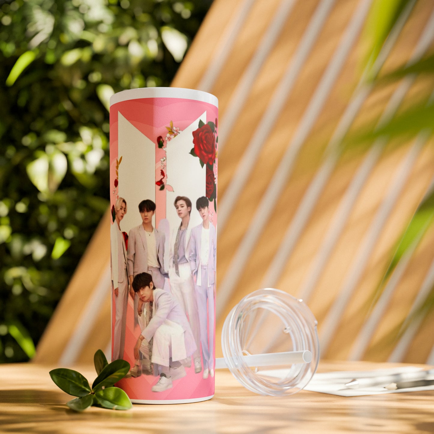 Kpop Boyband BTS Skinny Tumbler with Straw, 20oz Army Fan Gift Merch