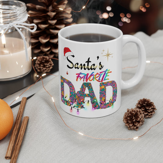 Christmas Cup Santa's Favorite Dad White Ceramic Coffee Mug 11oz