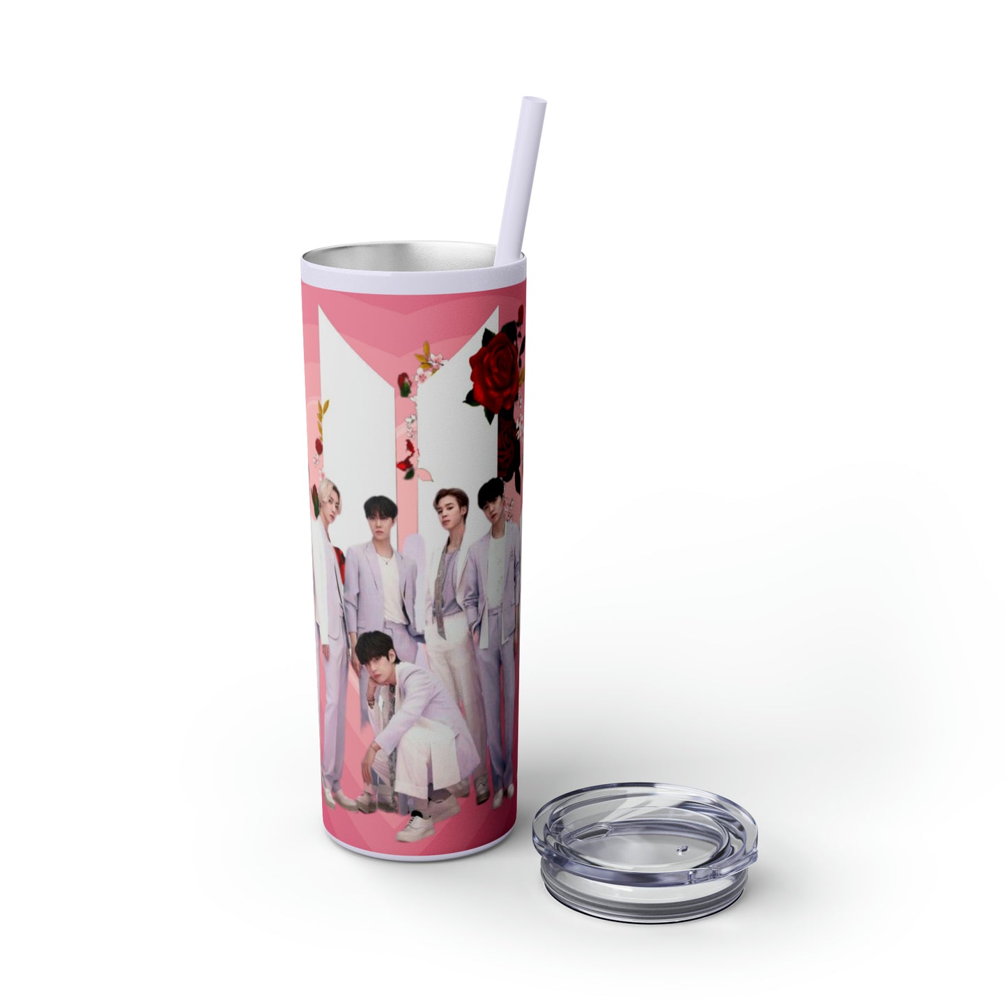 Kpop Boyband BTS Skinny Tumbler with Straw, 20oz Army Fan Gift Merch