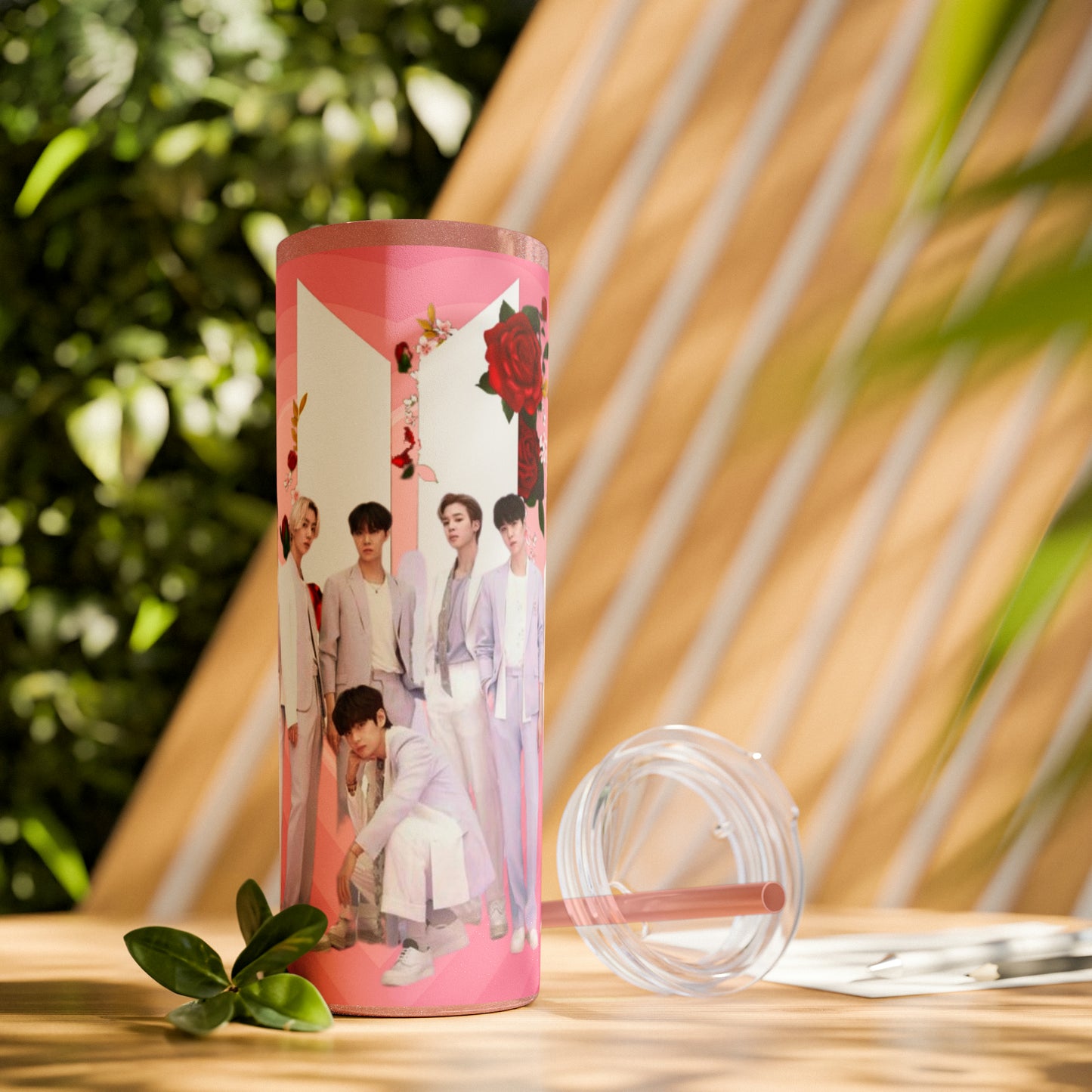 Kpop Boyband BTS Skinny Tumbler with Straw, 20oz Army Fan Gift Merch