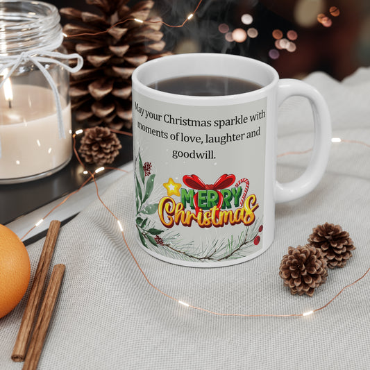 Season's Greeting Merry Christmas White Ceramic Coffee Mug 11oz