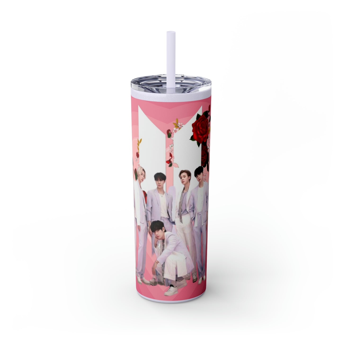 Kpop Boyband BTS Skinny Tumbler with Straw, 20oz Army Fan Gift Merch