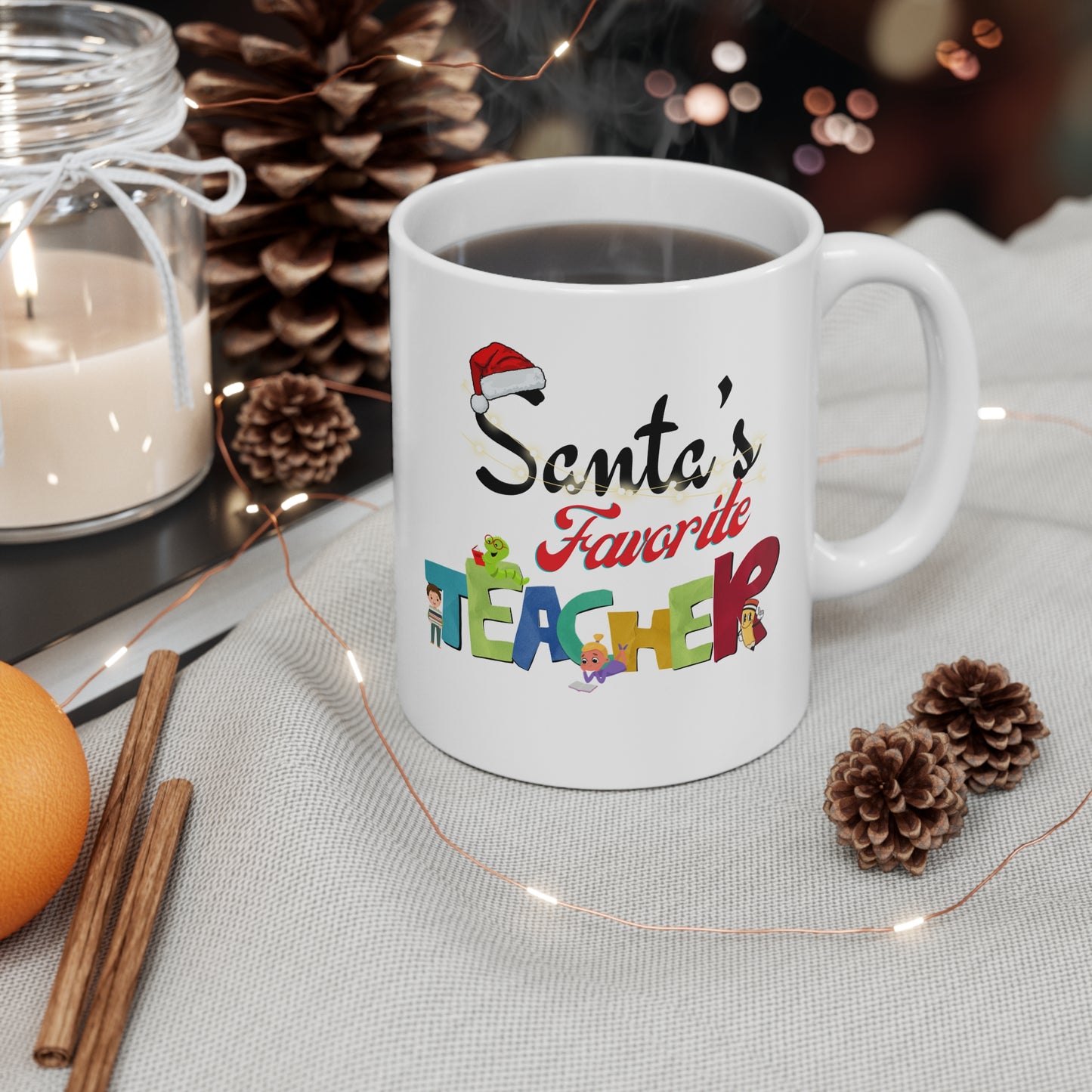 Santa's Favorite Teacher White Ceramic Coffee Mug 11oz