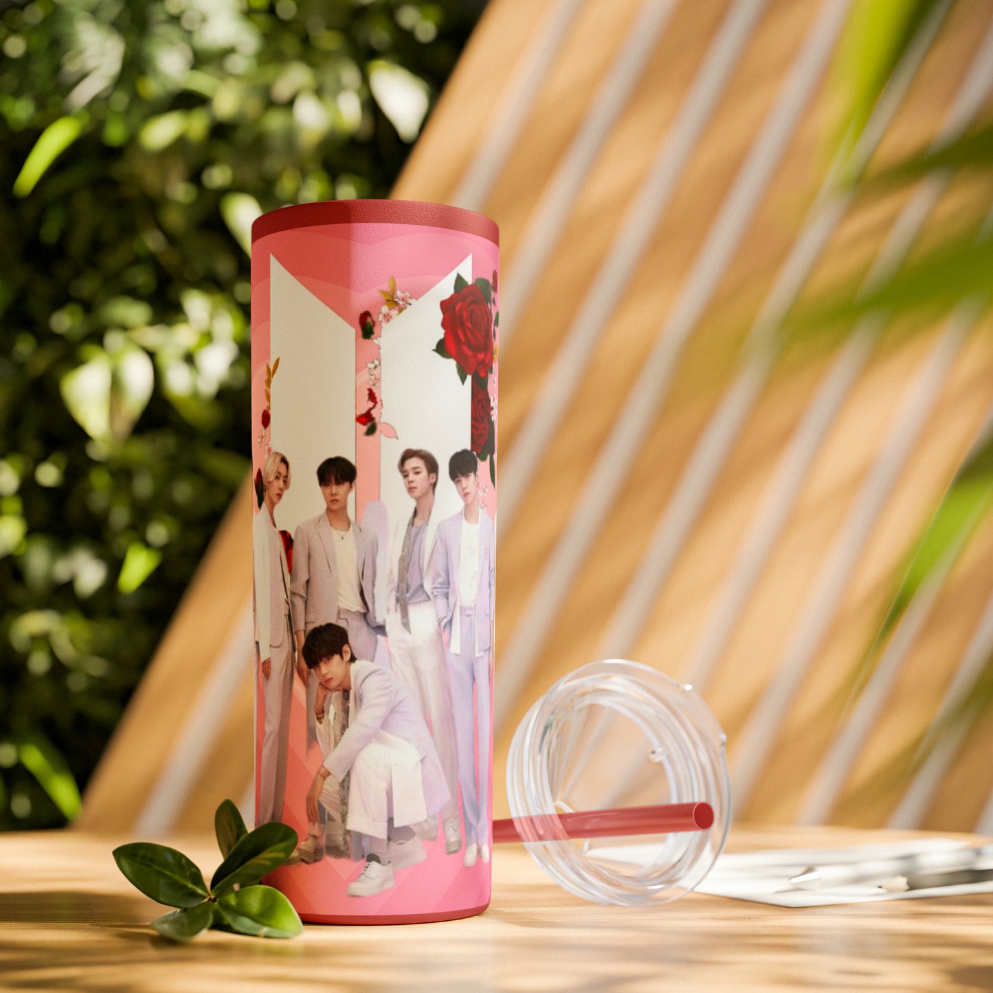 Kpop Boyband BTS Skinny Tumbler with Straw, 20oz Army Fan Gift Merch