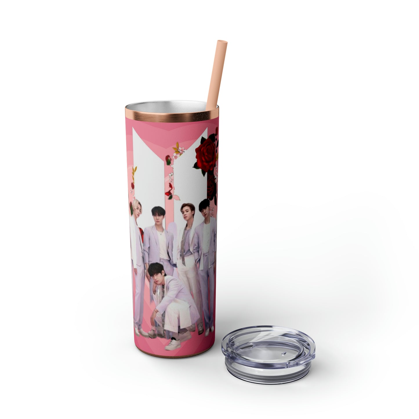 Kpop Boyband BTS Skinny Tumbler with Straw, 20oz Army Fan Gift Merch