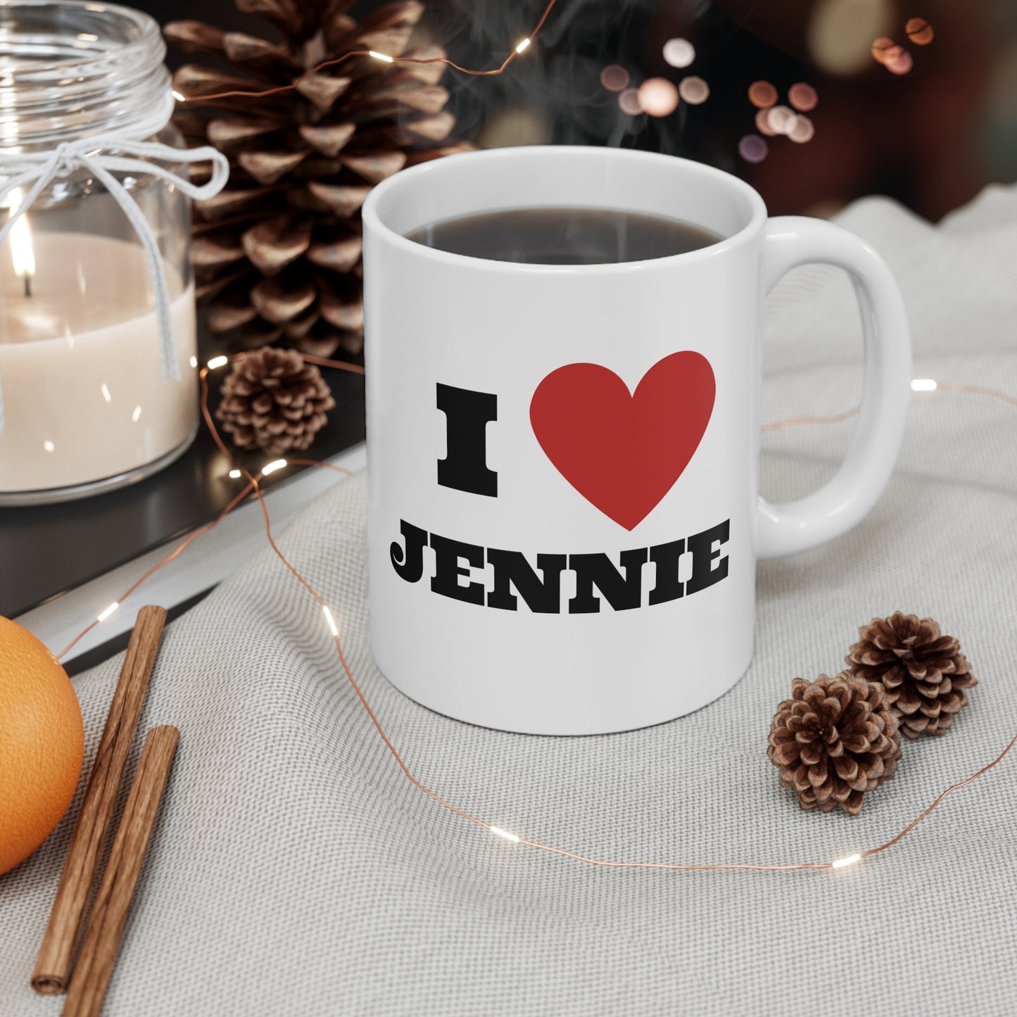 I love Jennie Blinks White Ceramic Coffee Mug 11oz Kpop Custom Fan Merch Personalized Gift