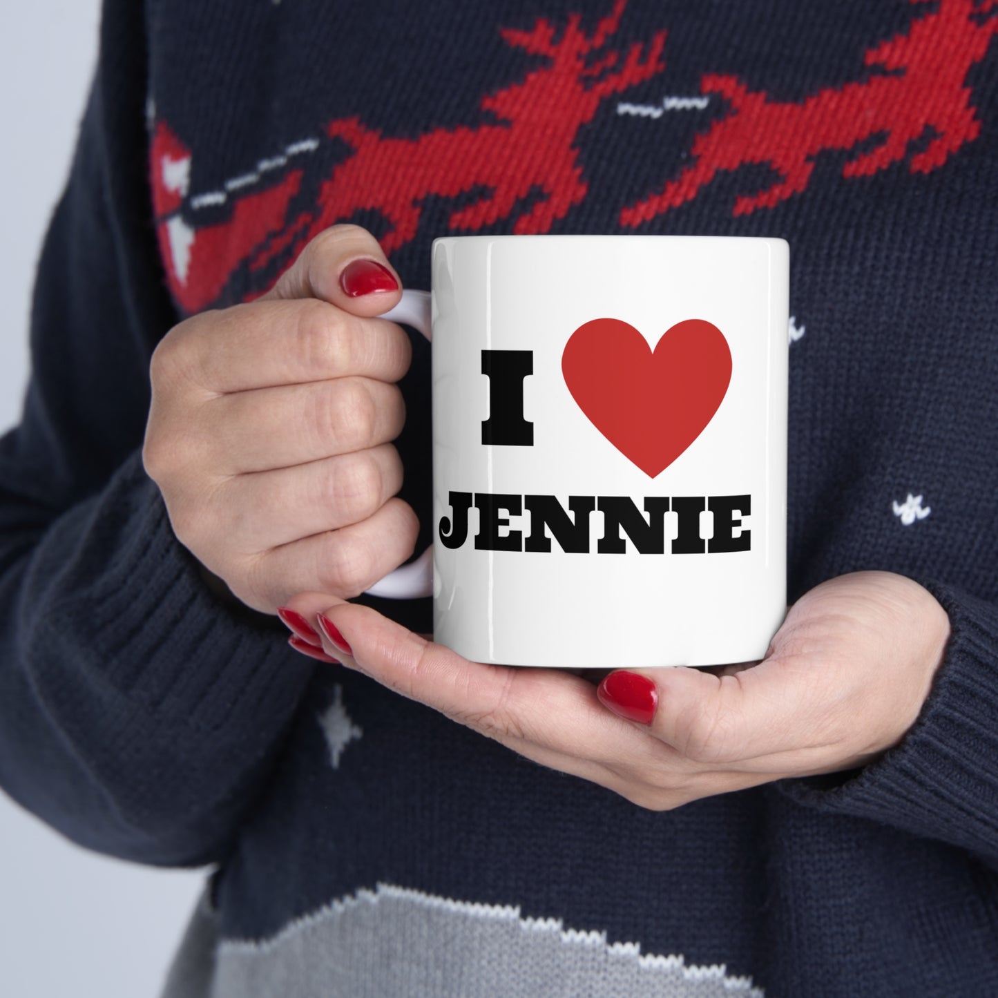 I love Jennie Blinks White Ceramic Coffee Mug 11oz Kpop Custom Fan Merch Personalized Gift