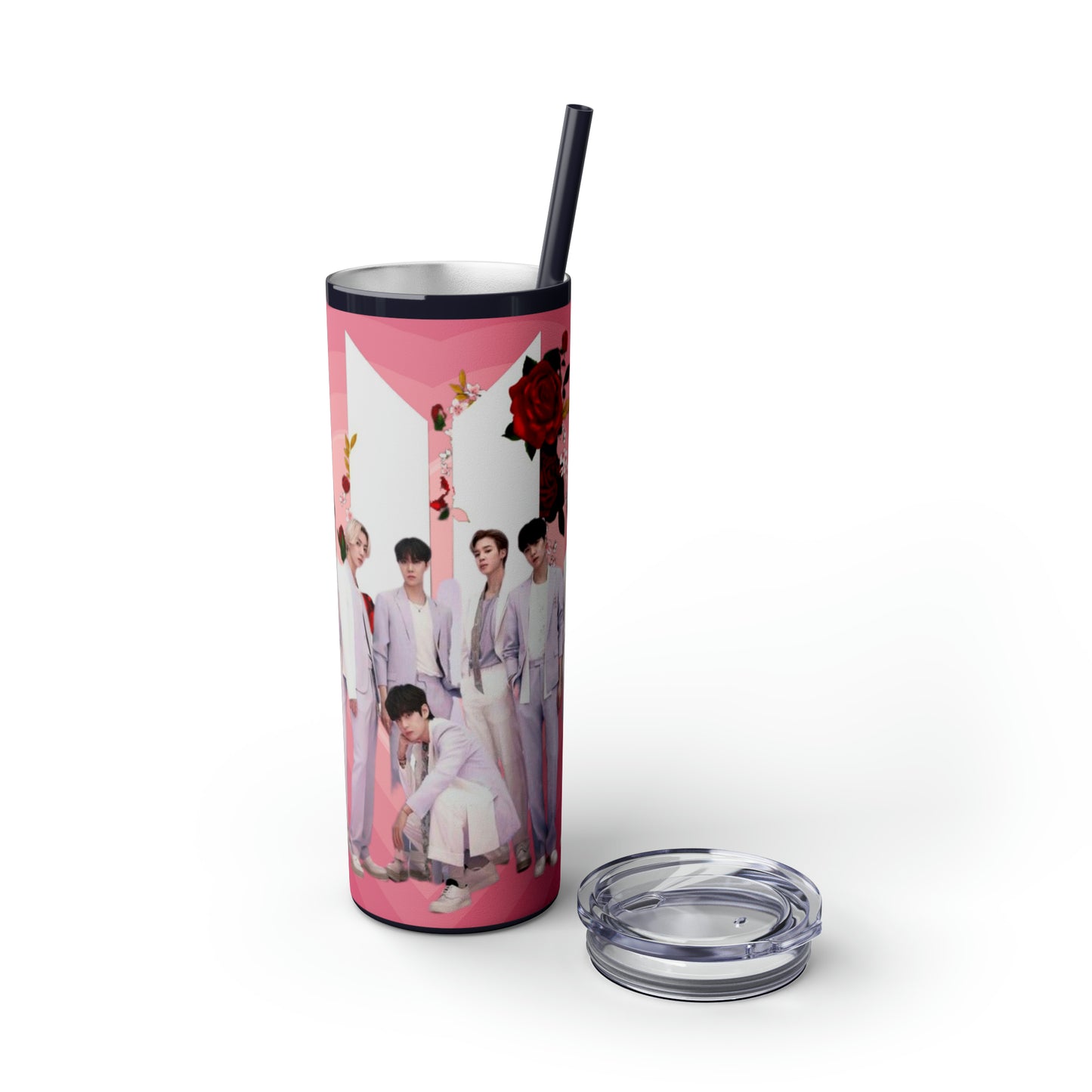 Kpop Boyband BTS Skinny Tumbler with Straw, 20oz Army Fan Gift Merch