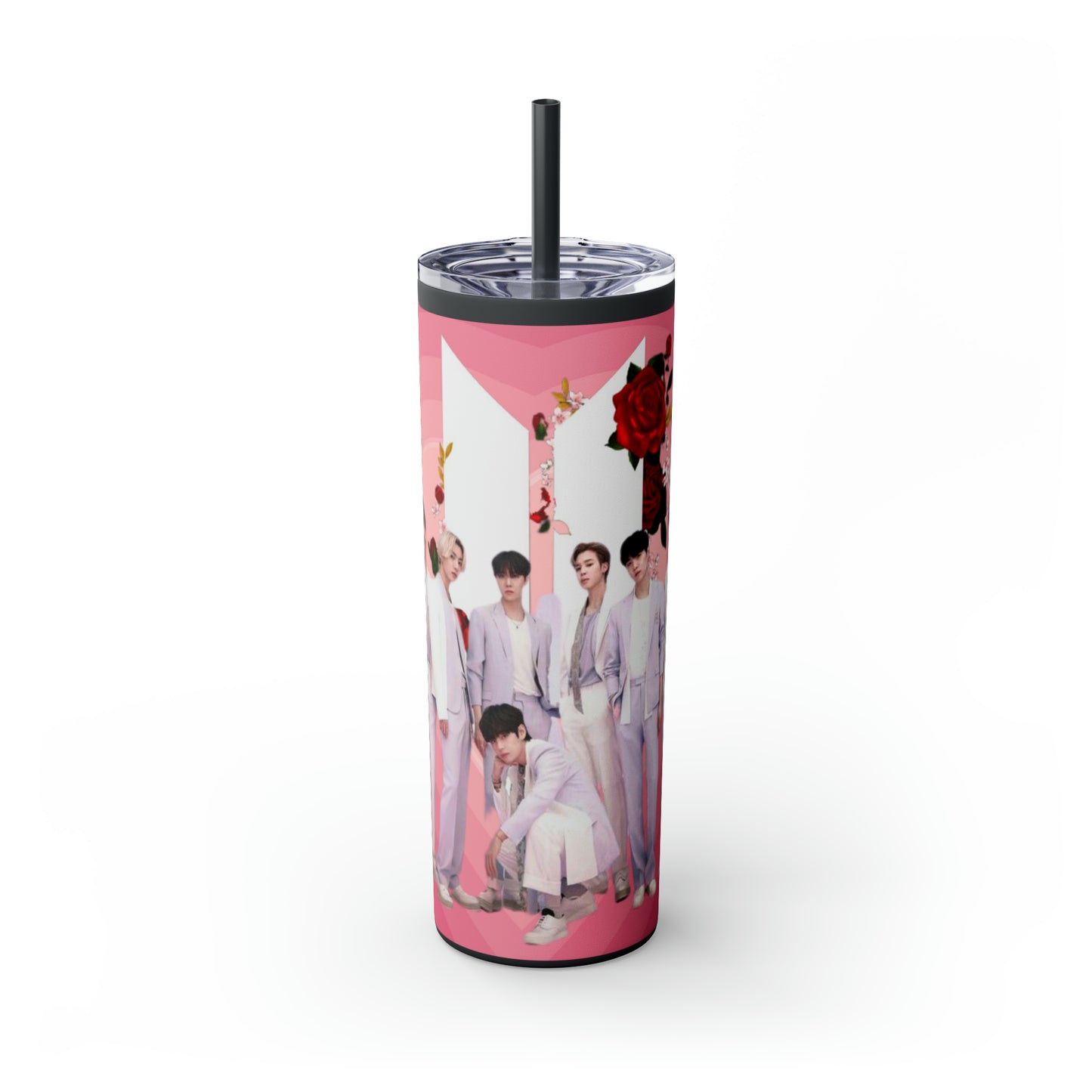 Kpop Boyband BTS Skinny Tumbler with Straw, 20oz Army Fan Gift Merch