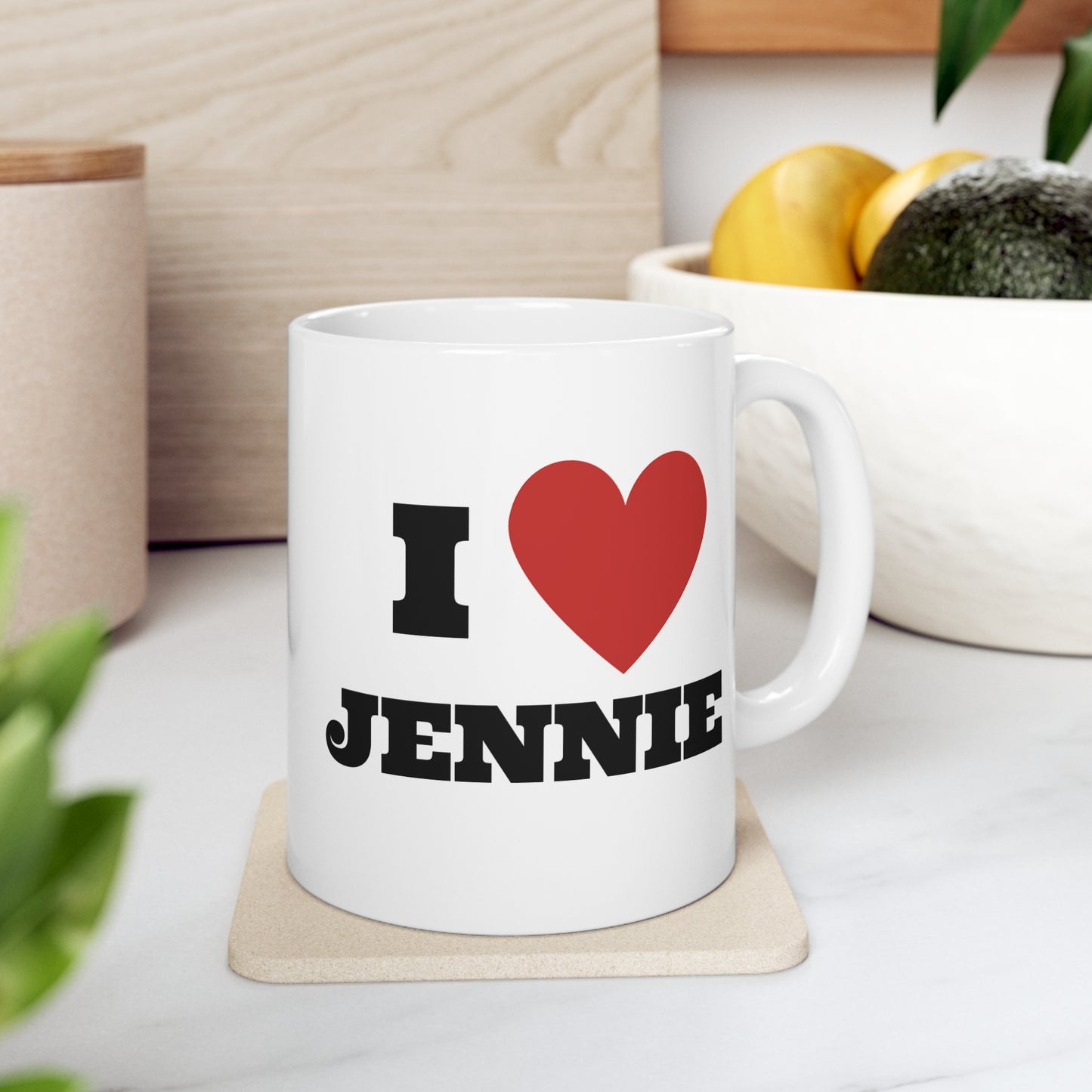 I love Jennie Blinks White Ceramic Coffee Mug 11oz Kpop Custom Fan Merch Personalized Gift