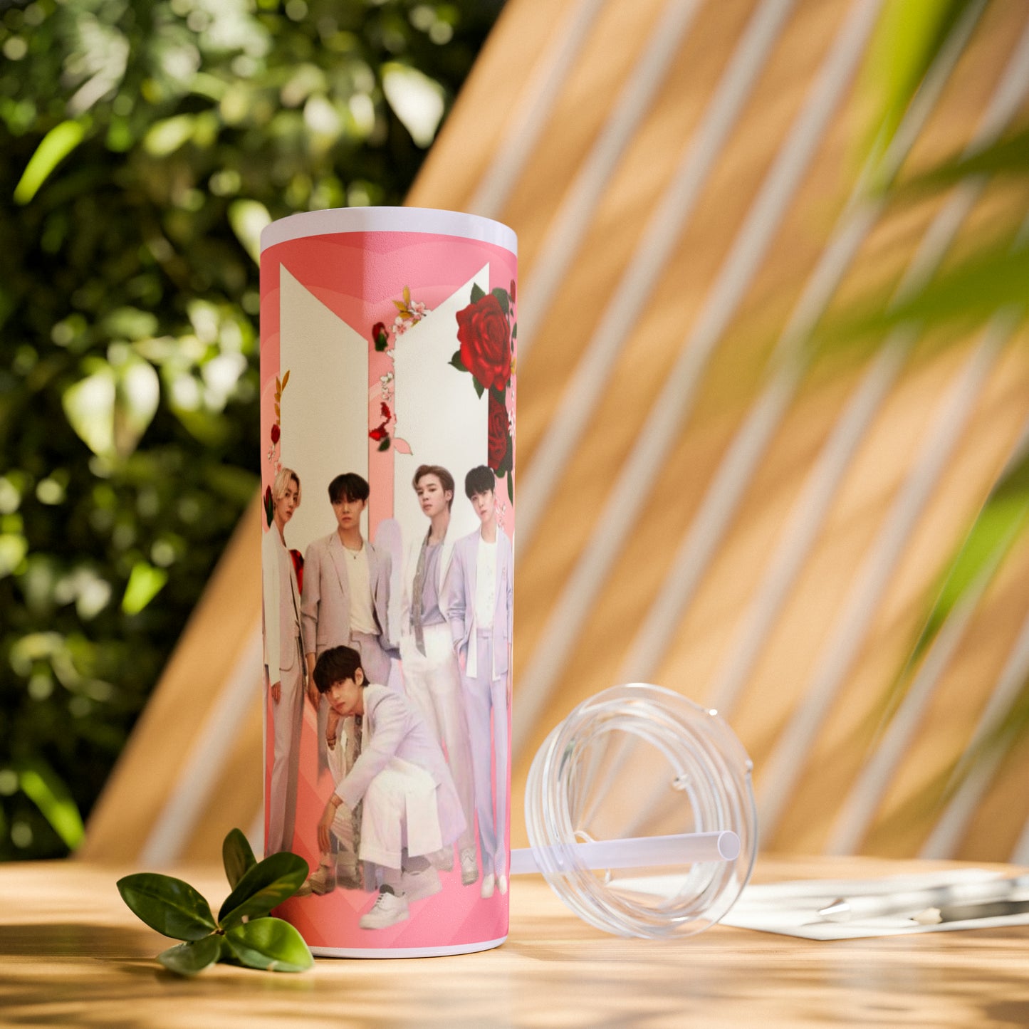 Kpop Boyband BTS Skinny Tumbler with Straw, 20oz Army Fan Gift Merch