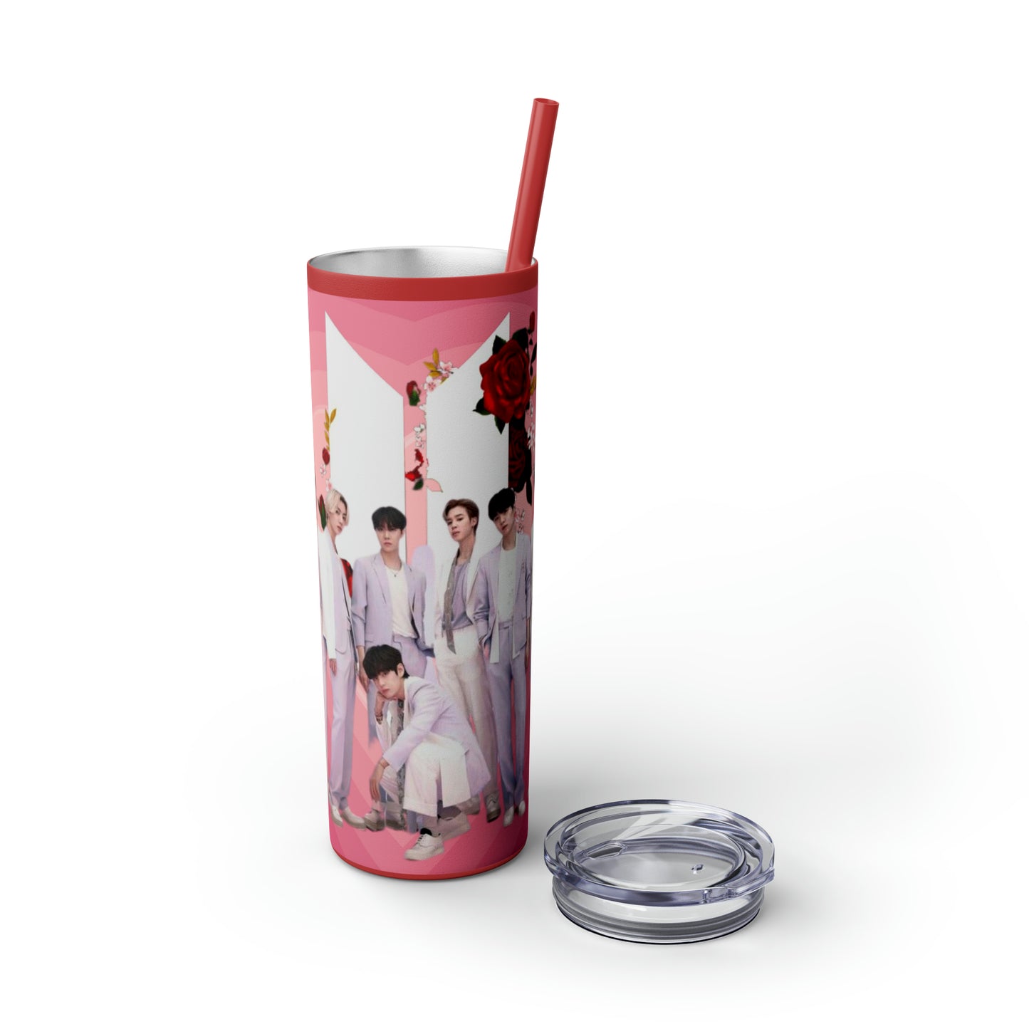 Kpop Boyband BTS Skinny Tumbler with Straw, 20oz Army Fan Gift Merch