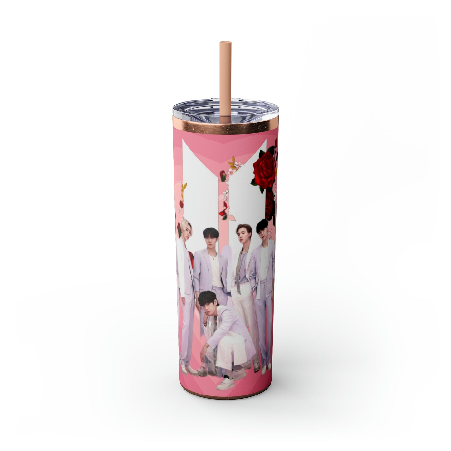 Kpop Boyband BTS Skinny Tumbler with Straw, 20oz Army Fan Gift Merch