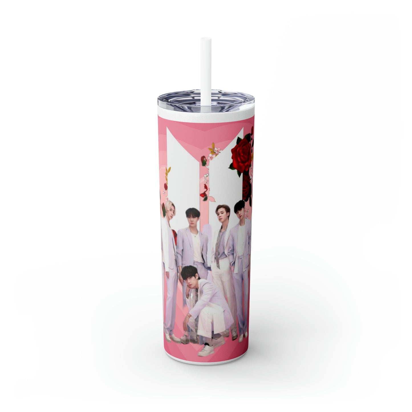 Kpop Boyband BTS Skinny Tumbler with Straw, 20oz Army Fan Gift Merch