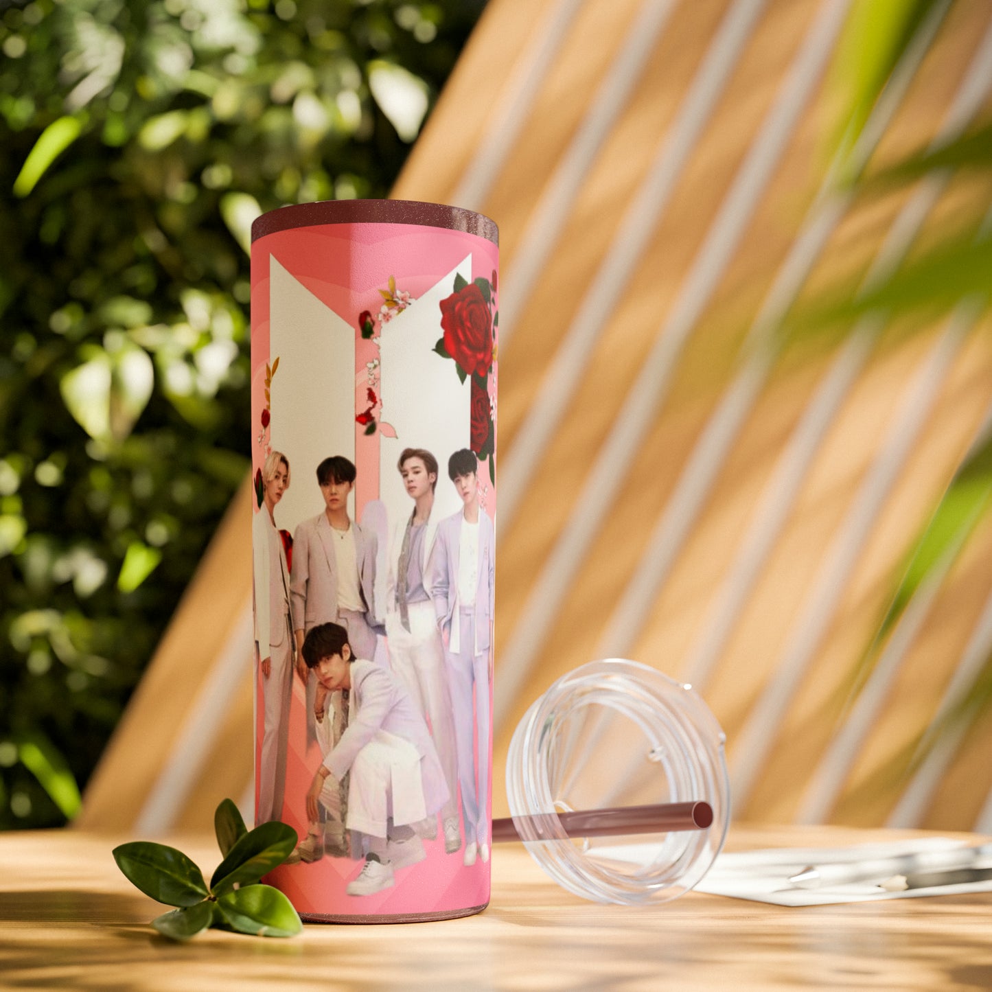 Kpop Boyband BTS Skinny Tumbler with Straw, 20oz Army Fan Gift Merch