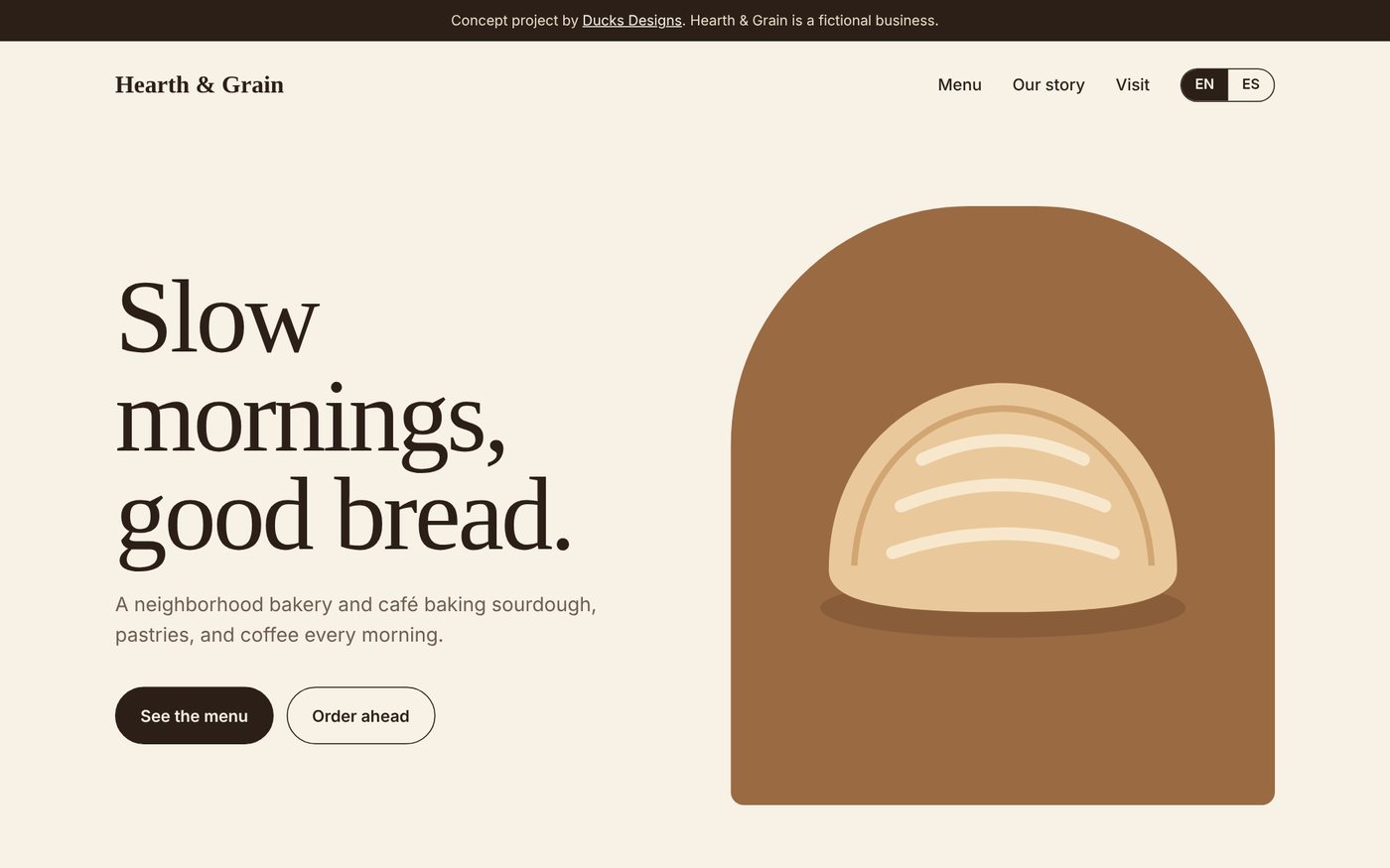 Hearth & Grain café concept site in English